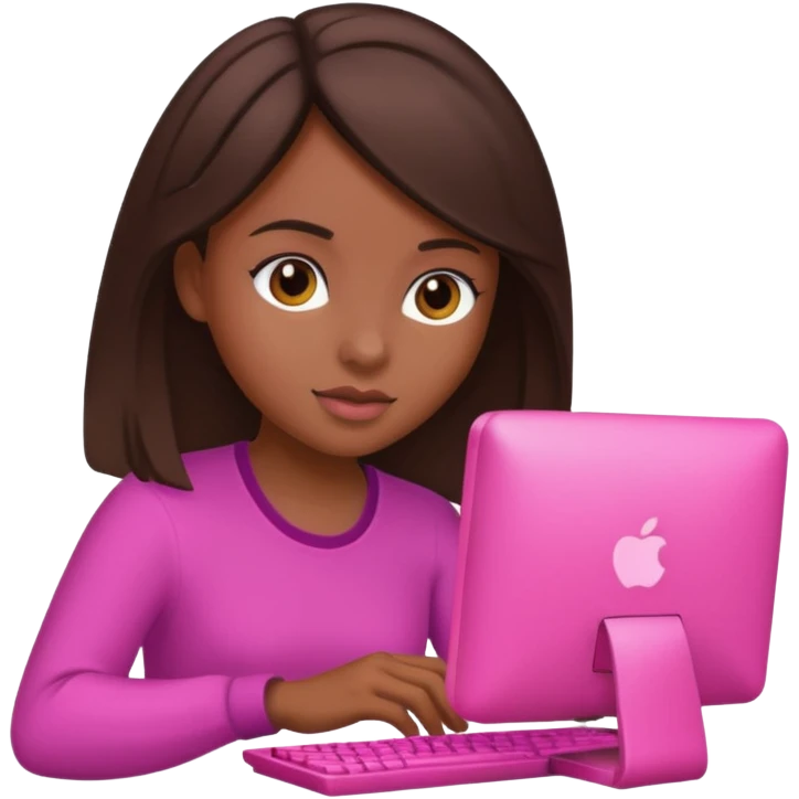 Chica morena en una computadora rosa  emoji