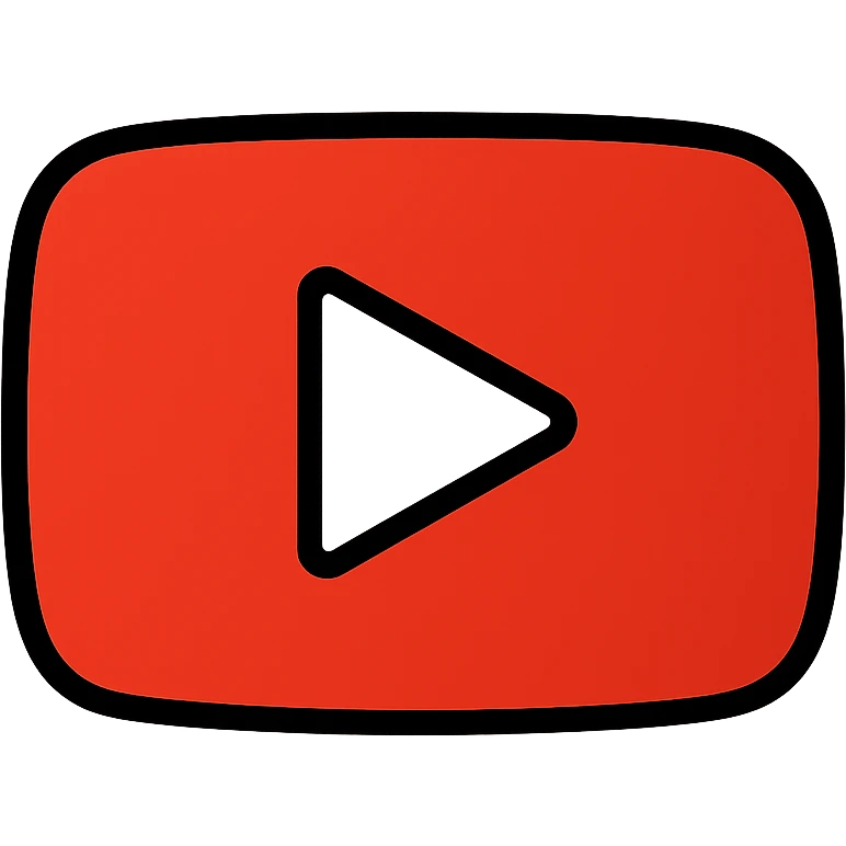 YouTube logo, red rounded rectangle with white play button in the center emoji