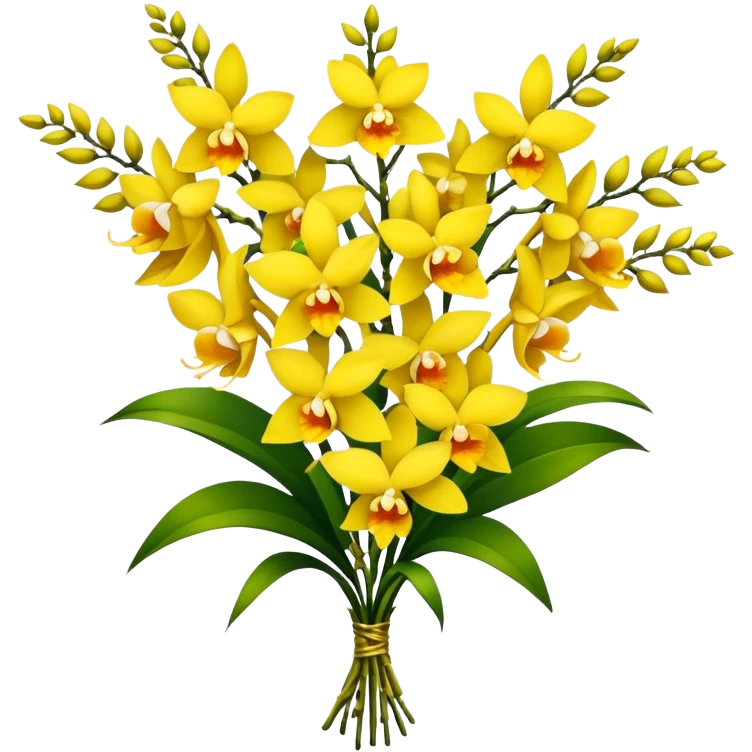 big bouquet yellow Dendrobium Orchid flower, stem, leaf emoji