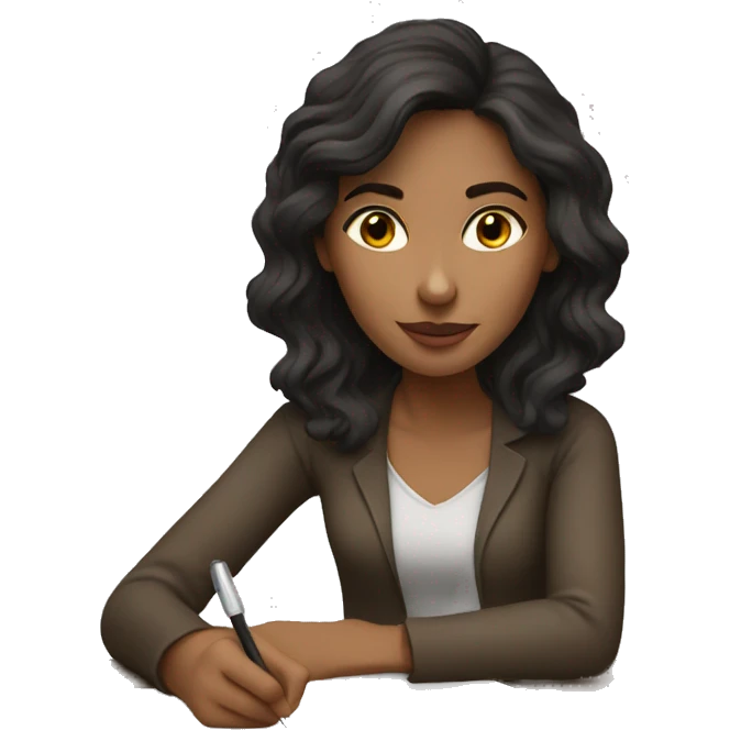 brunette woman writing emoji