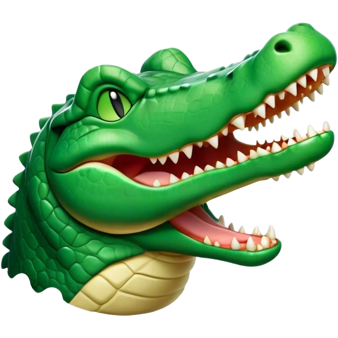 Cinematic Cute Yawning Crocodile Portrait Emoji, Head tilted slightly with a dramatic, wide-open yawn, showcasing a soft, textured emerald-green hide with slightly drooping jaws and half-closed eyes in drowsy contentment, Simplified yet irresistibly adorable features, highly detailed, glowing with a soft, cozy glow, high shine, relaxed yet expressive, stylized with a touch of reptilian whimsy, bright and endearing, soft glowing outline, capturing the essence of a sleepy yet affectionate crocodile, so drowsy it feels like it could stretch out of the screen and curl up for a nap! emoji