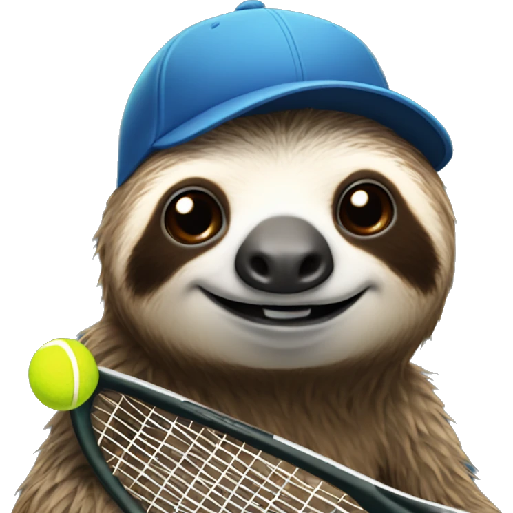 sloth in a cap with a tennis racket emoji
