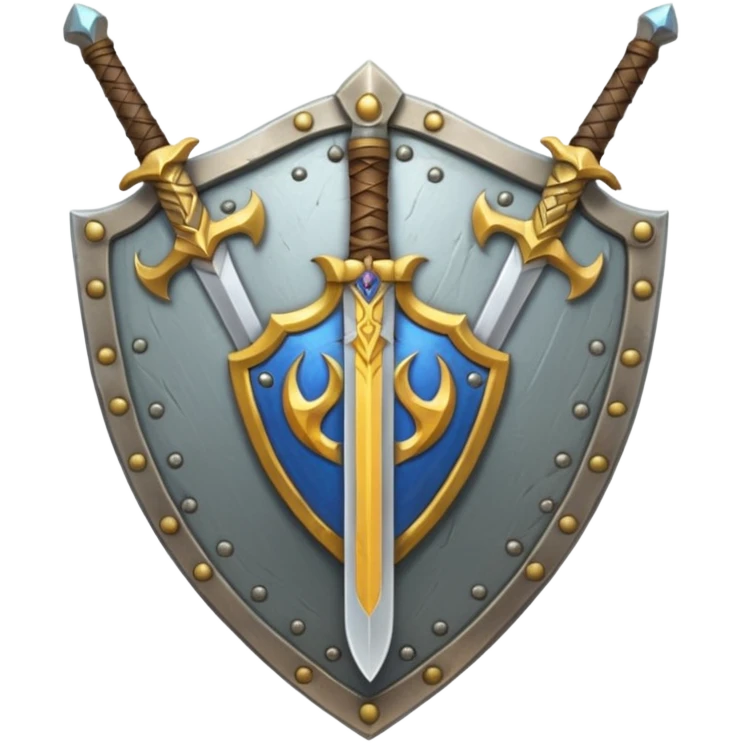  two sword cross, next to or in front of a shield, world of war craft style, elfen flare emoji