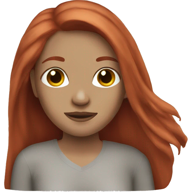 A red-haired girl with long hair wearing a clay mask emoji