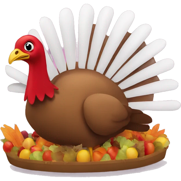 A parade float in the shape of a turkey emoji