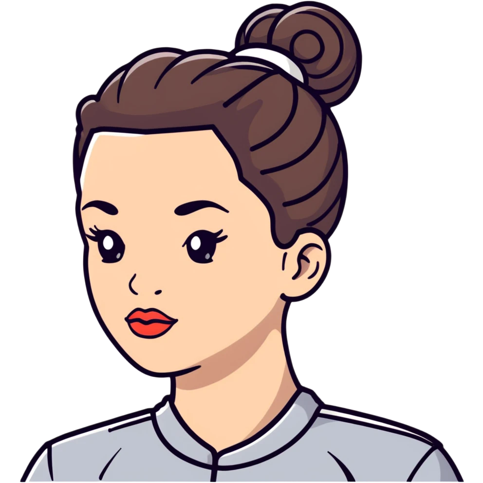 cartoon sticker of a clean girl with dewy skin, glossy lips, hair in a bun, wearing athleisure emoji