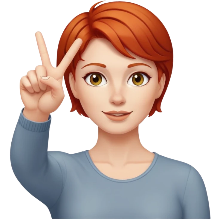 mujer peliroja pelo corto haciendo el simbolo de la victoria emoji