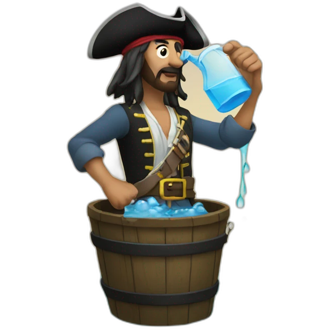 A pirate sending the water he has in a bucket far away emoji