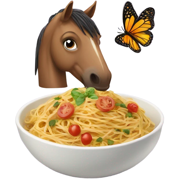 Horse and butterfly sharing a bowl of spaghetti emoji