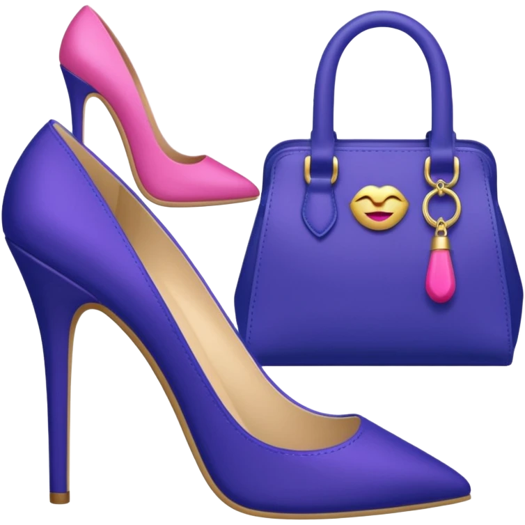 royal purple heels, pink lipstick cosmetics and deep blue bag emojis emoji