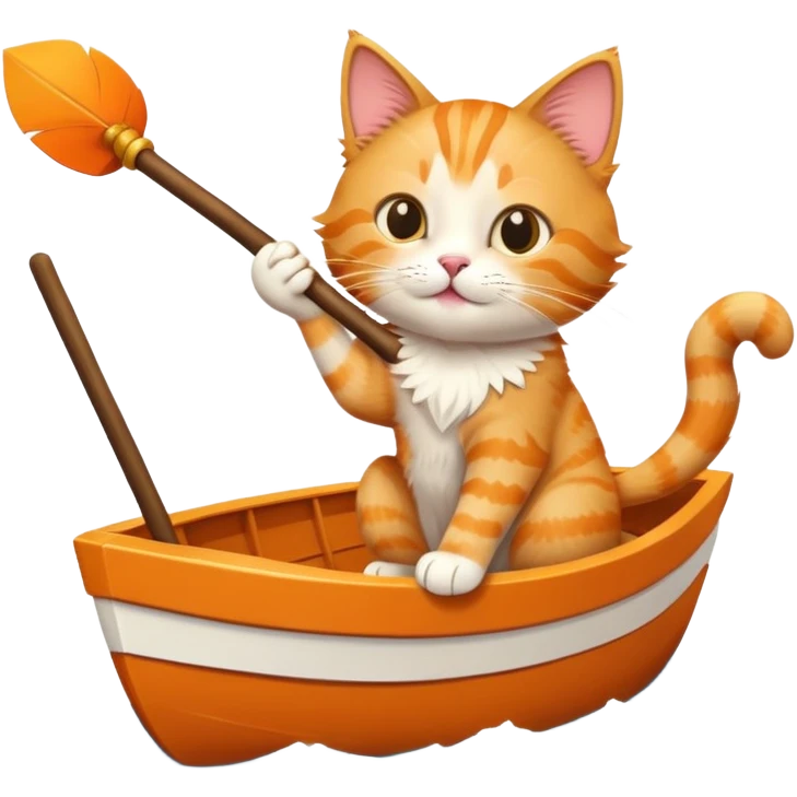 Cat on a boat flying a stick emoji