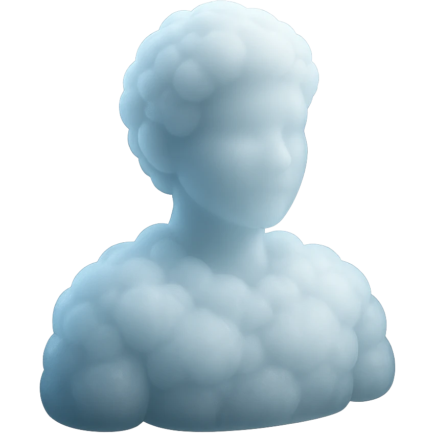 A person from the shoulders up, entirely composed of fluffy, convex, white clouds emoji