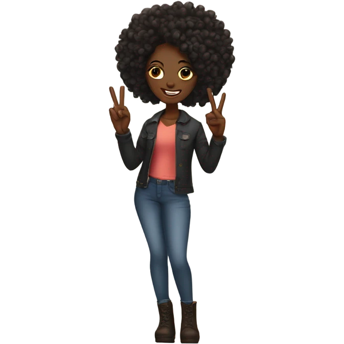 Black woman curly hair long throwing up peace sign with long nails emoji
