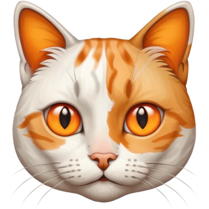 Mix of white and tabby cat with orange smudge on the nose looks at you curiously but also disapprovingly emoji