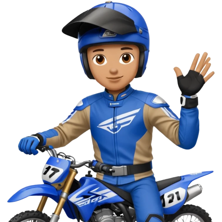 dirtbike rider in blue gear signing autographs emoji