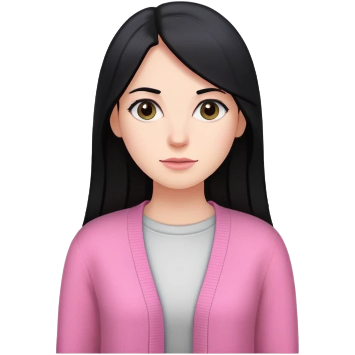 white woman with long straight black hair wearing a pink cardigan emoji