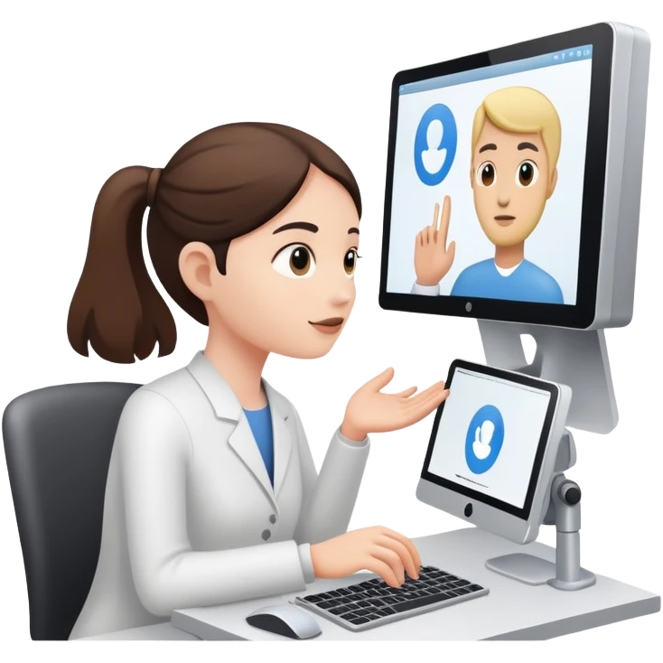 person conducting usability test with participant using computer emoji