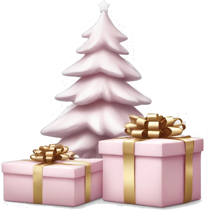 Light pink Christmas gifts under a white Christmas tree  emoji