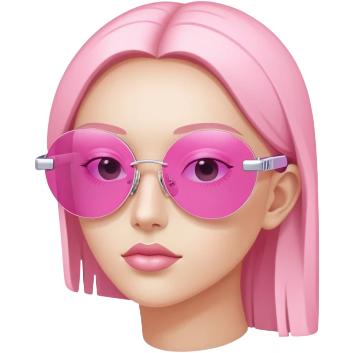 Y2K style rimless pink sunglasses, futuristic design, no frame, early 2000s fashion emoji