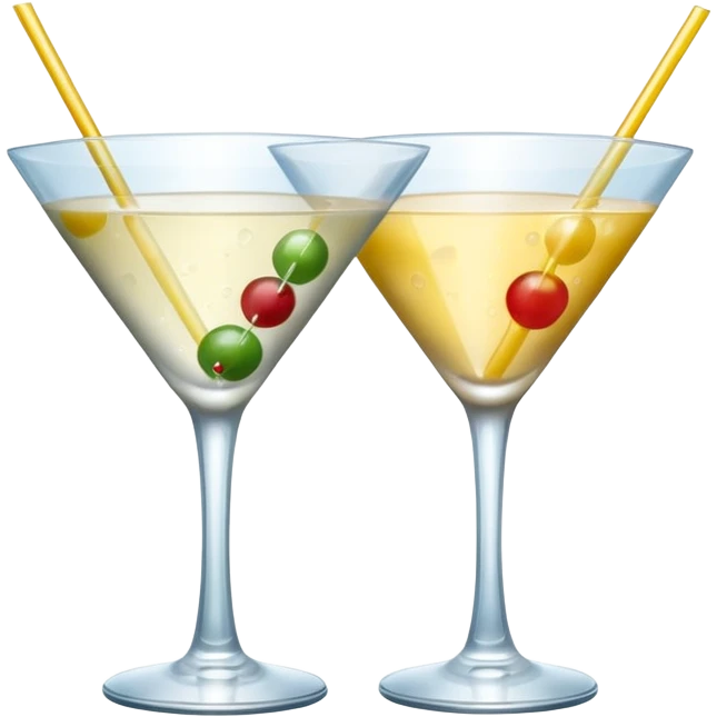 two realistic glasses of cocktail in emoji style, martini glass shape, no straw, no fruit, no ice emoji