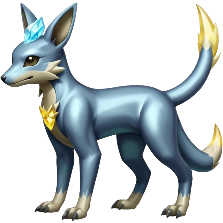 Shiny Metallic Alloy Silvery Manectric-Electrike-Lucio-Cubone-Umbreon-Marowak-Draco-Fakémon-hybrid-creature (full body), 4 legs emoji
