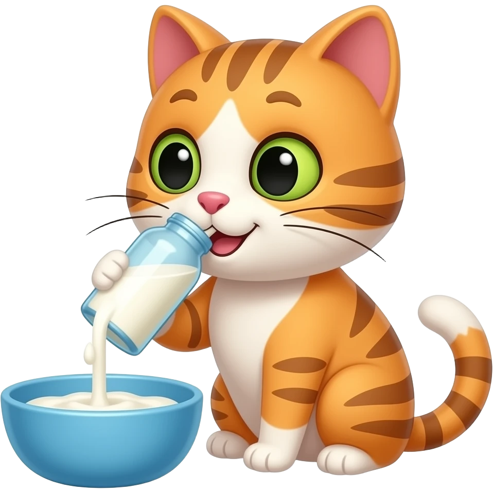 2d cartoon cat drinking milk from a bowl emoji
