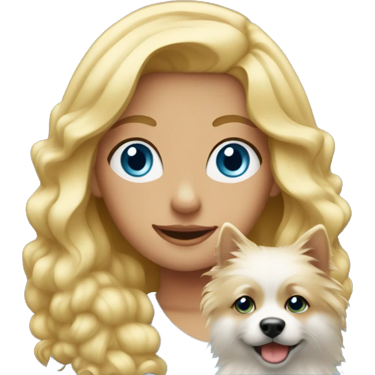 Blonde girl blue eyes holding spitz  emoji