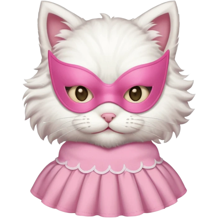 a white cat with pink mask and dress
 emoji