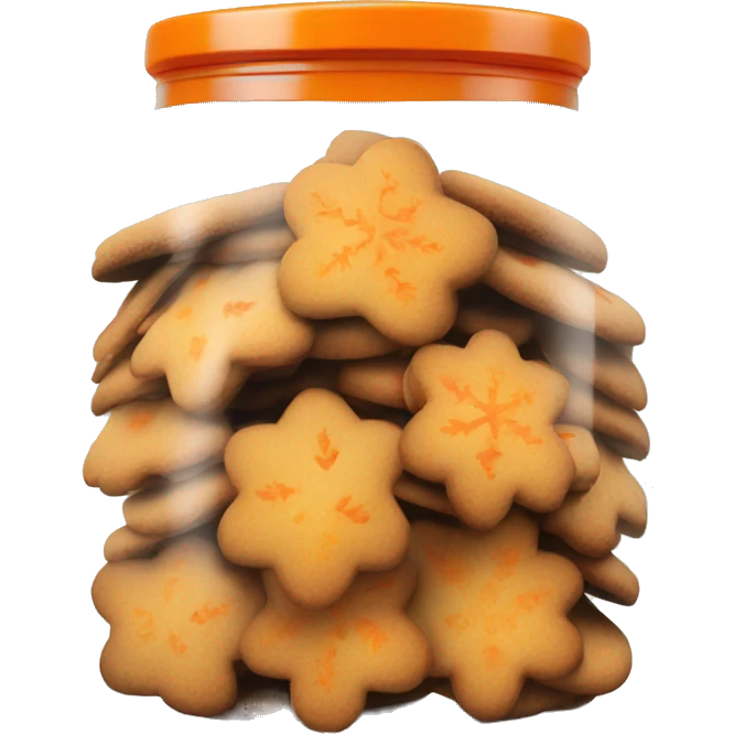 Realistic glass cookie jar with orange lid full of gingerbread cookies isolated.  emoji