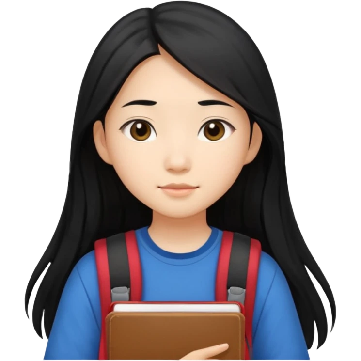 long hair, Asian girl, young adult, university emoji