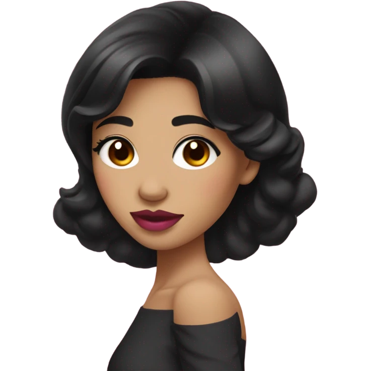 Thick medium black hair with black eyes and pink lip and pink cheek Filipino lady emoji
