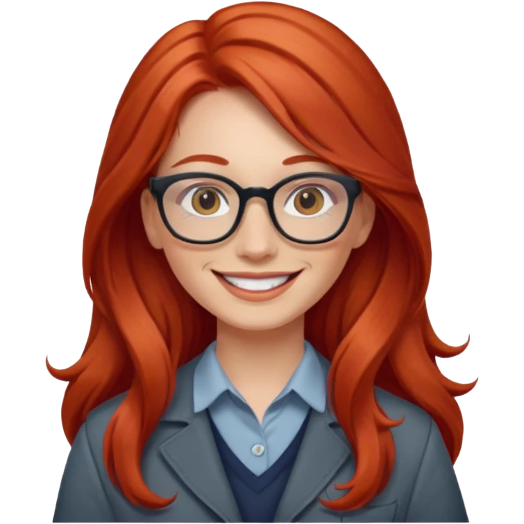Profesora joven de fotografía, sonrriente cabello rojizo y de pelo largo  emoji