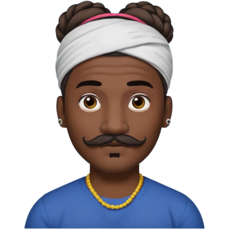single bun hair man and mustache and face tattoos very heavy and headband emoji