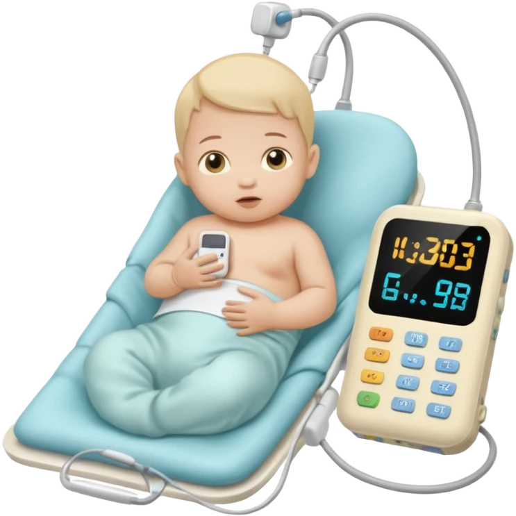 NICU tiny microprem baby in isolette with monitoring attached. emoji