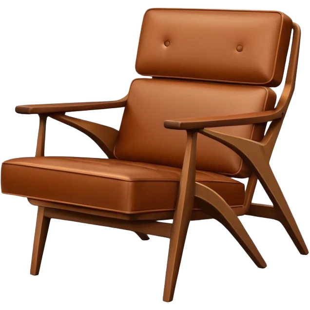 Mid century modern lounge chair with wooden arms and leather seat emoji
