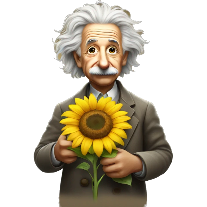 Albert Einstein holds a sunflower in his hands emoji
