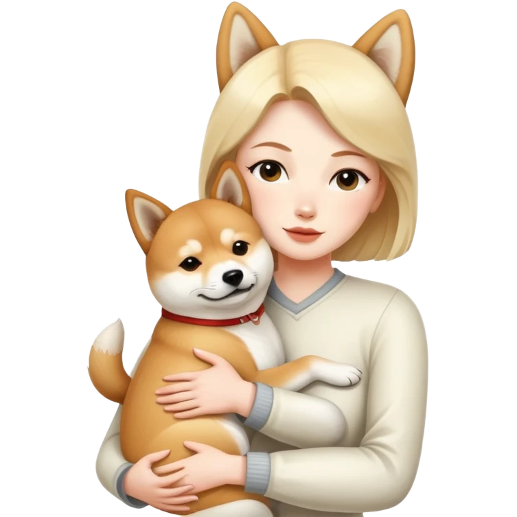 A white woman hugs a Shiba Lnu dog emoji