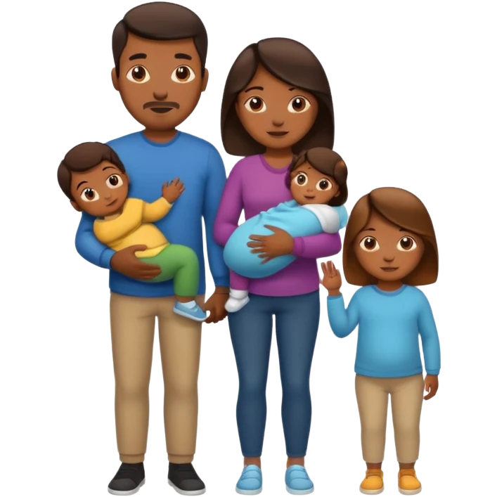 brown family with mom dad teenage daughter toddler son and baby emoji