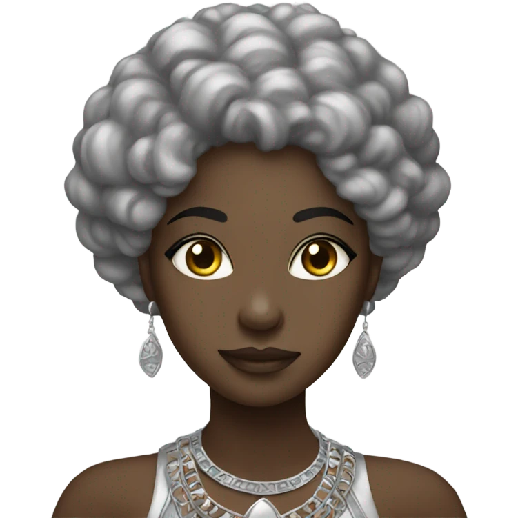 black goddess wearing silver emoji