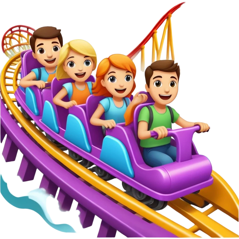 roller coaster with people riding, cheerful expressions emoji