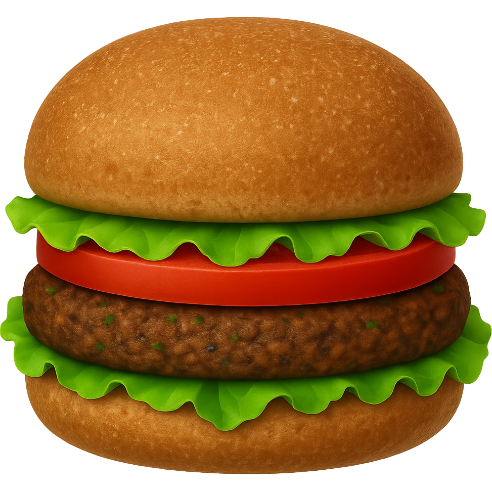 Edit the veggie burger emoji to have green lettuce, tomato, a veggie patty, and a whole wheat bun with no cheese. Remove the background. emoji