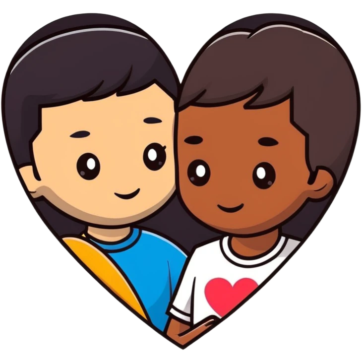 A couple with dark brown hair and mixed skin tone inside a white heart emoji