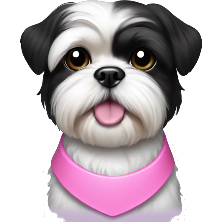 Small black and white shih tzu with a pink collar emoji