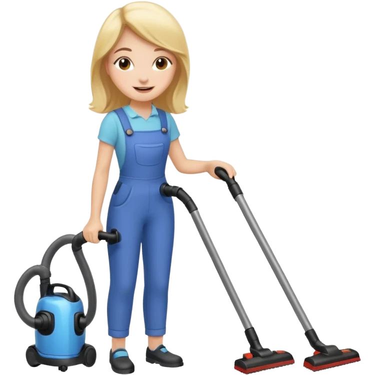 happy girl vacuuming with cheerful expression emoji