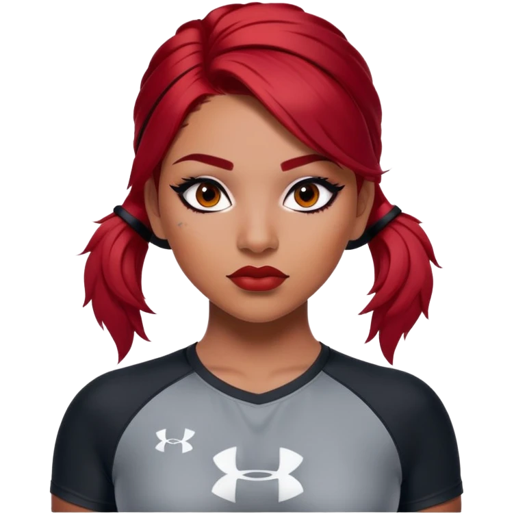 girl latina makeup with black red hair and false lash with a shirt under armour emoji