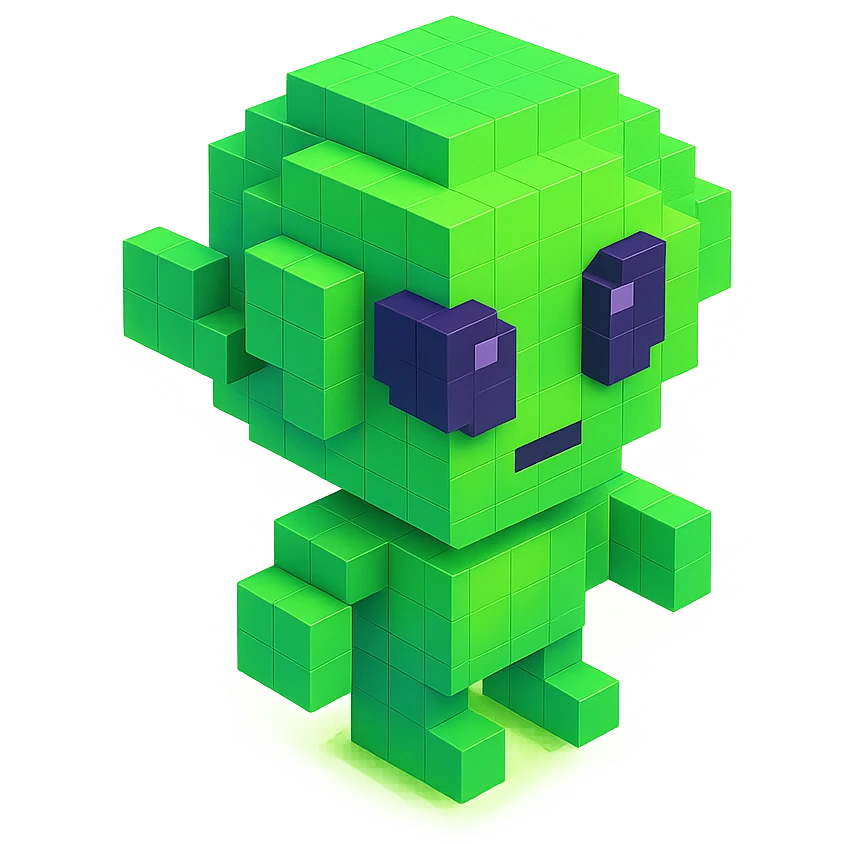 green alien with a glowing aura, isometric view emoji