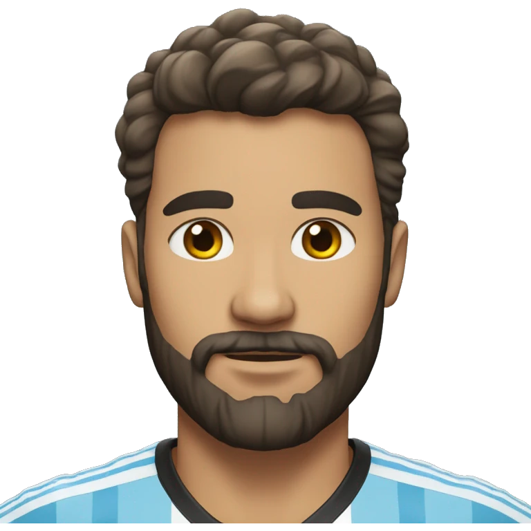 Una persona con camiseta  de argentina  con barba y una corona futbolista pelo negro emoji