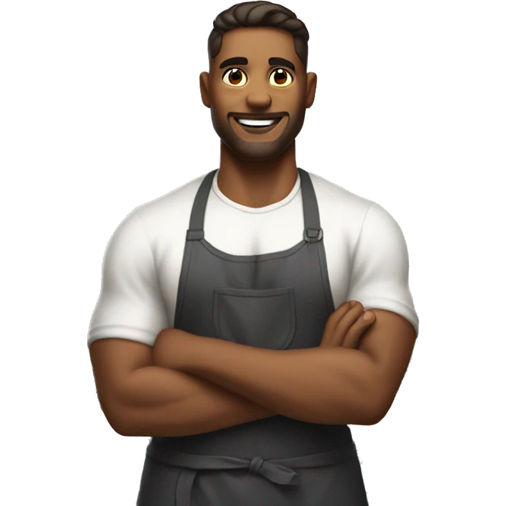 Handsome strong man in kitchen with apron emoji