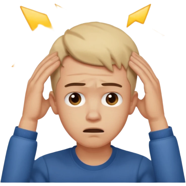 A frustrated young man holding his head, confused expression, dramatic lighting, blurred dark background, cinematic YouTube intro style, ultra-realistic. emoji