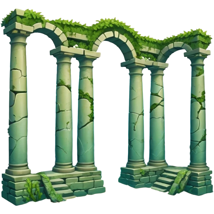 Simple Atlantis underwater ruins, fallen columns, broken domes, ancient stone structures, minimal details emoji